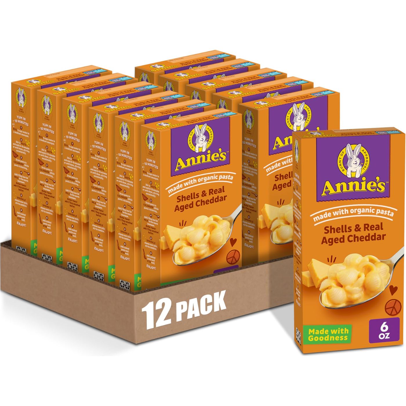 Annie's shell Real aged cheddar 12pk