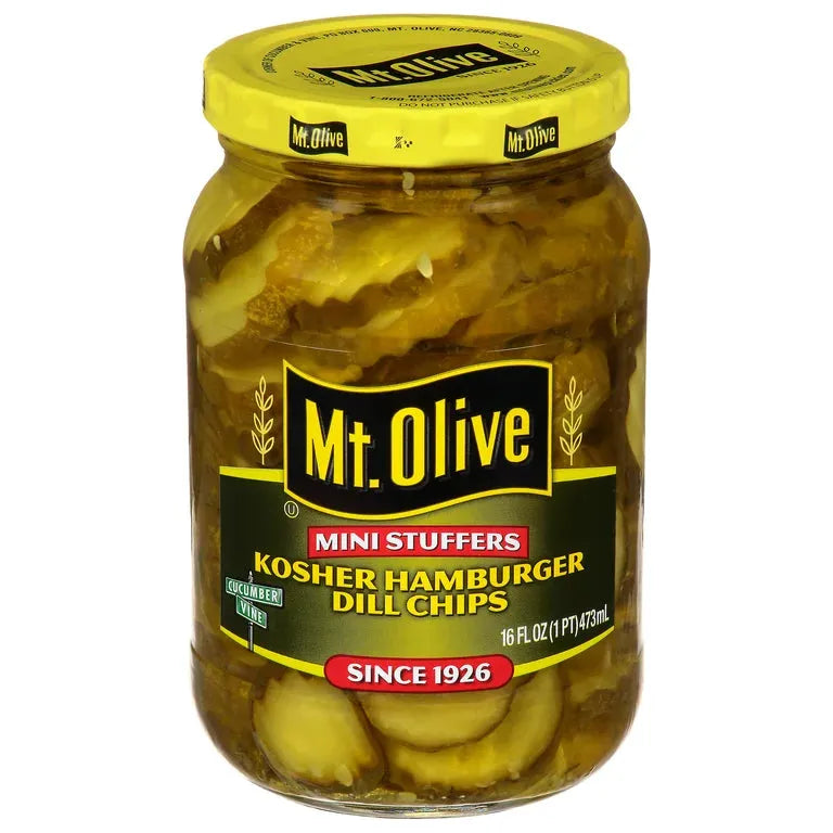 Mt Olive Mini Stuffers Kosher Hamburger dill chips 473ml