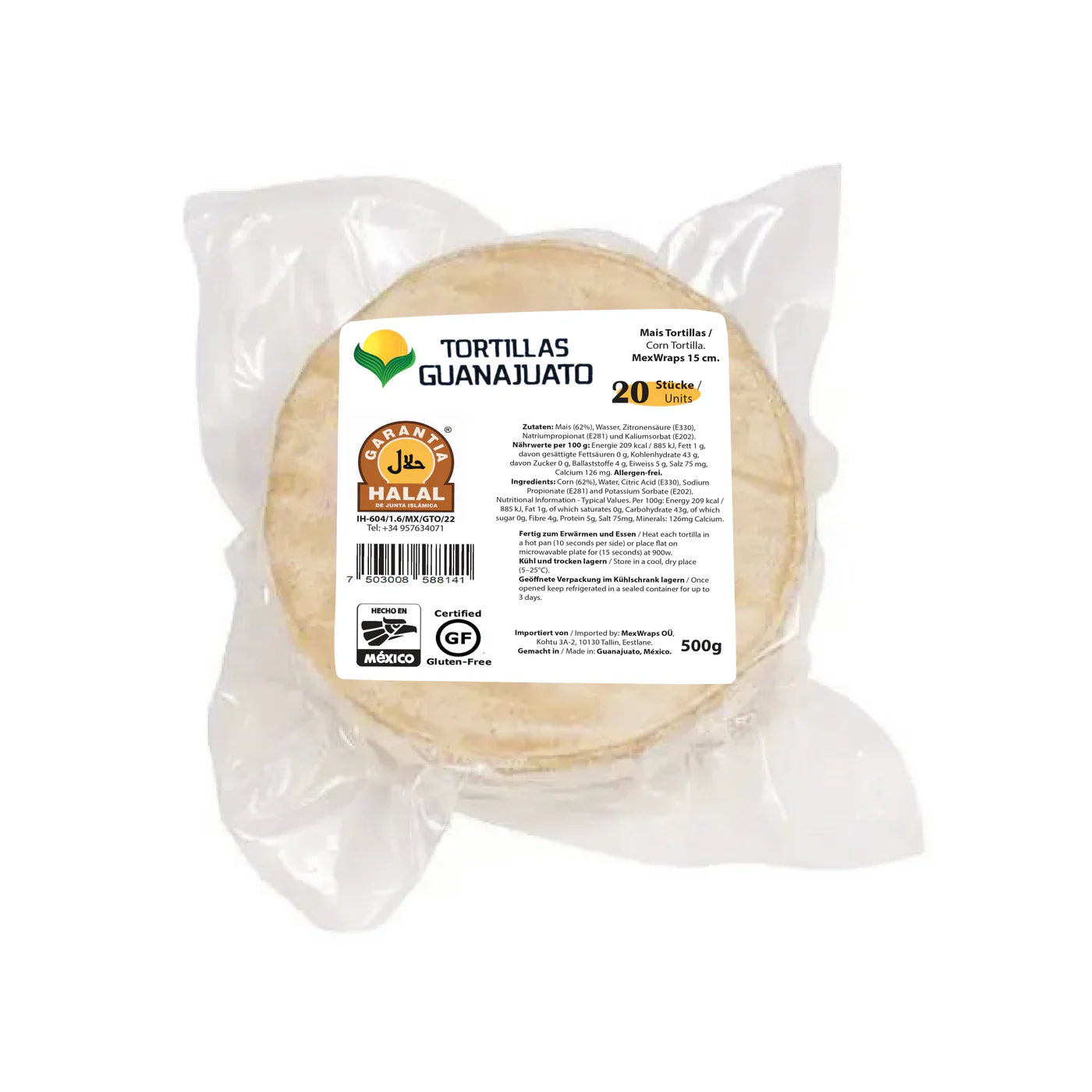Tortillas Guana White Corn 15cm dia  20pcs 500gr