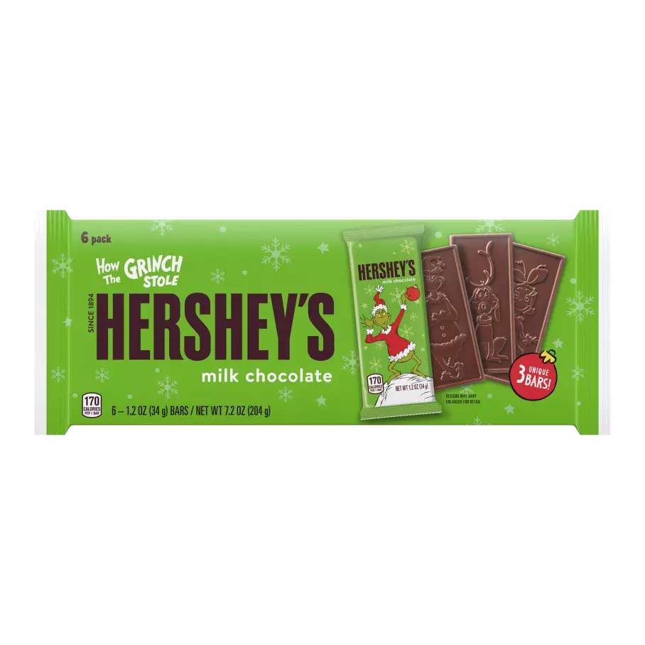 Hershey's Milk Chocolate bar Grinch 6pk 205gr