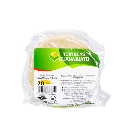 Tortillas Guana White corn 10cm dia 250gr 20pcs