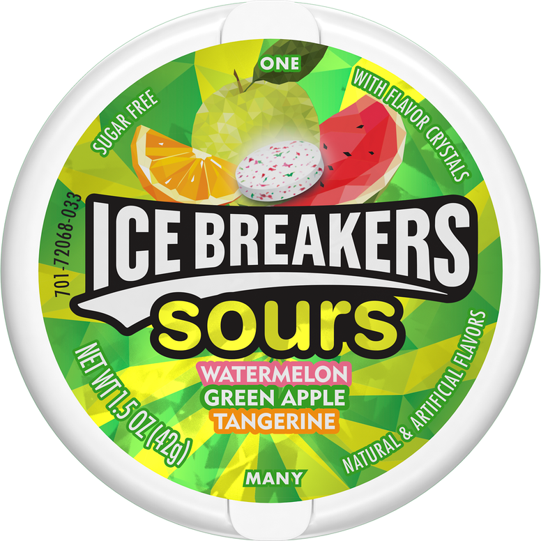 Ice breakers Sours Fruit  (watermelon green apple tangerine) 42gr