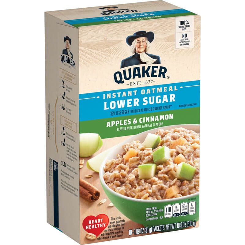 Quaker Instant Oatmeal Low Sugar Apple Cinnamon 310gr (10pks)